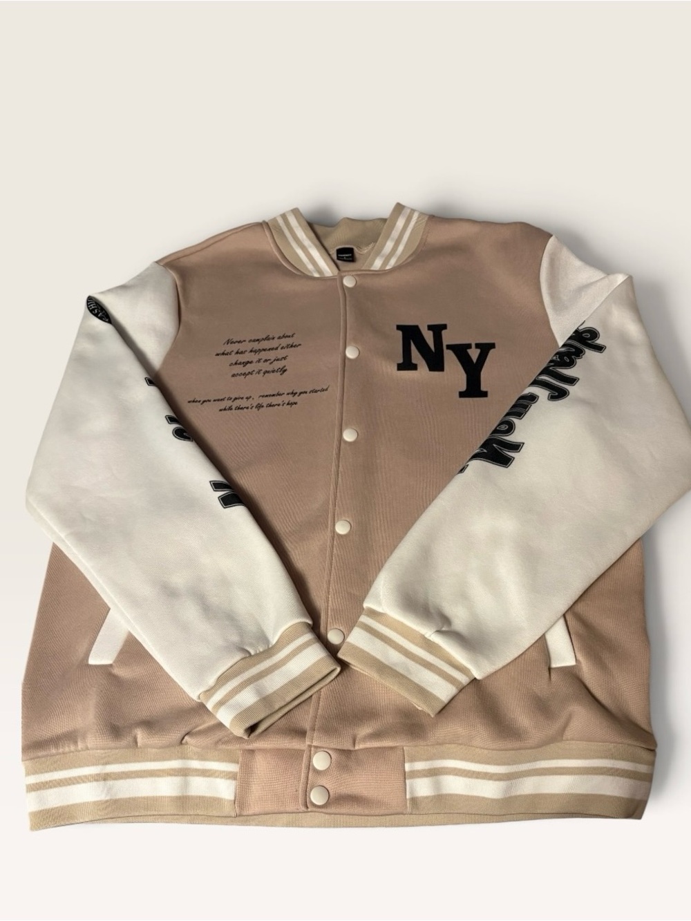 Manfinity snap front sweatshirt size large tan & white